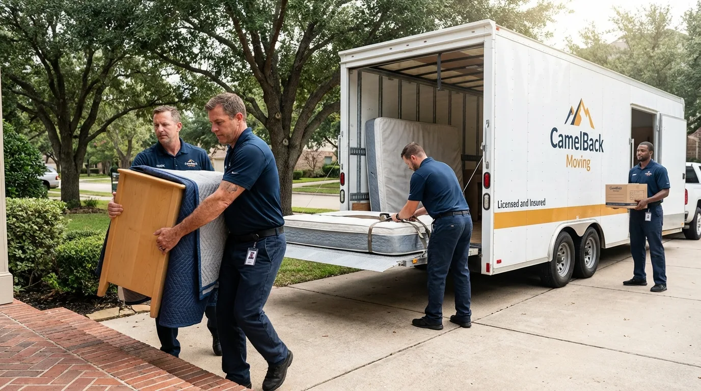 Crew loading residential truck for cross-state move from Grandview, WA