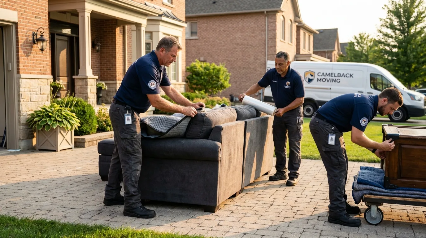 Large estate moving crew wrapping furniture in Grandview, WA