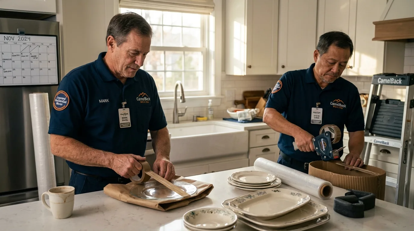 Professional crew packing kitchen dishware in Grandview, WA